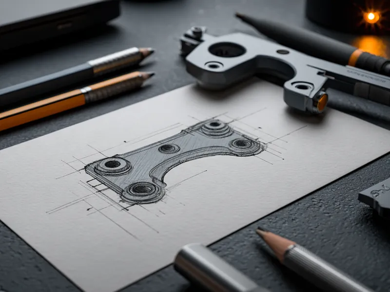 Croquis de una pieza junto a su prototipo impreso