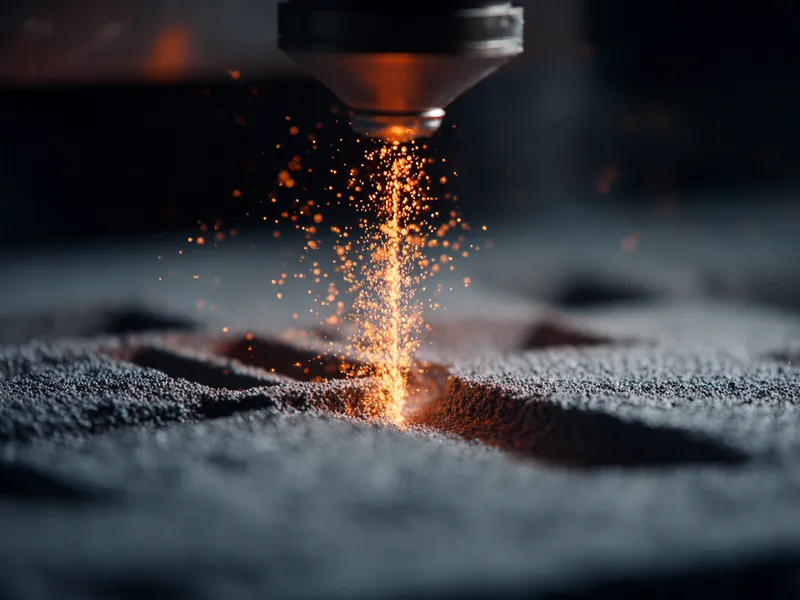 Láser fundiendo polvo metálico en una impresora 3D